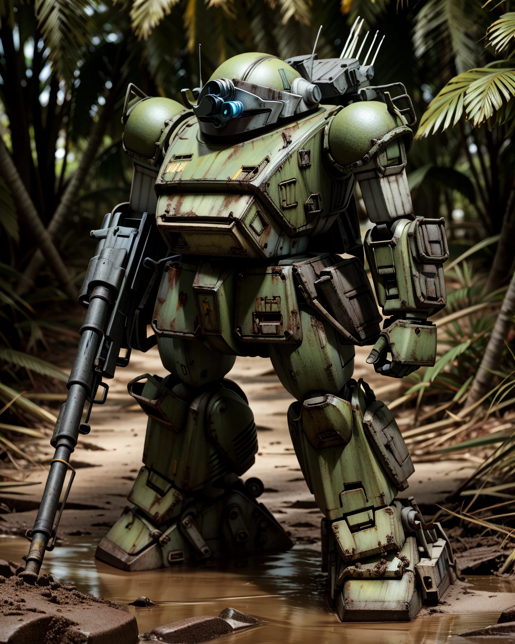 <lora:neg4all_bdsqlsz_V3.5:-1> 
 <lora:VOTOMS:1> votoms, robot, mecha, science fiction, realistic, no humans, weapon, machinery Tropical Jungle trees,mud,machine gun, buzzuka shiled,close-up, led
<lora:Modelaging_last:1>