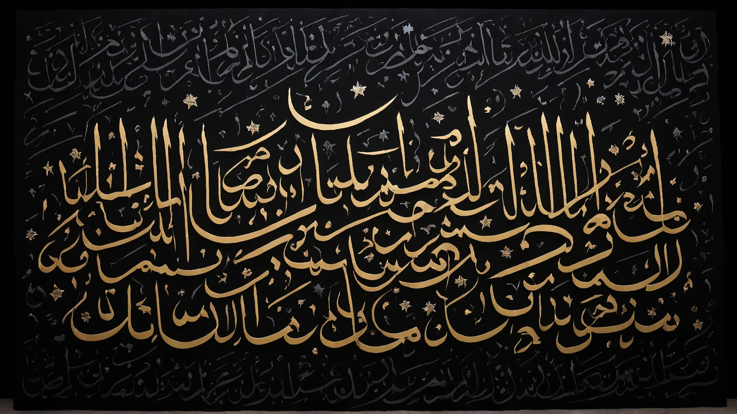 An (entirely made of arabic calligraphyy:1.9), beautifully intricate, massive, photo of stars forming arabic calligraphy, hurufiyya <lora:arabic_calligraphy:1>