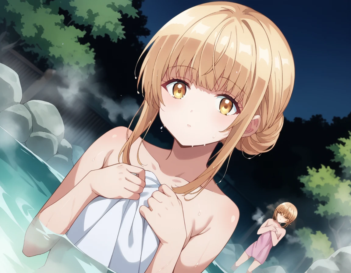 score_9, score_8_up, score_7_up, source_anime,
mahirushiina, <lora:mahiru-shiina-s1-ponyxl-lora-nochekaiser:1>
mahiru shiina, bangs, blonde hair, brown hair, yellow eyes,
nude, naked,
outdoors, onsen, towel, naked towel, steam, bathing, nude cover, partially submerged, water, bath, steam censor, wet towel,
looking at viewer, dutch angle, cowboy shot