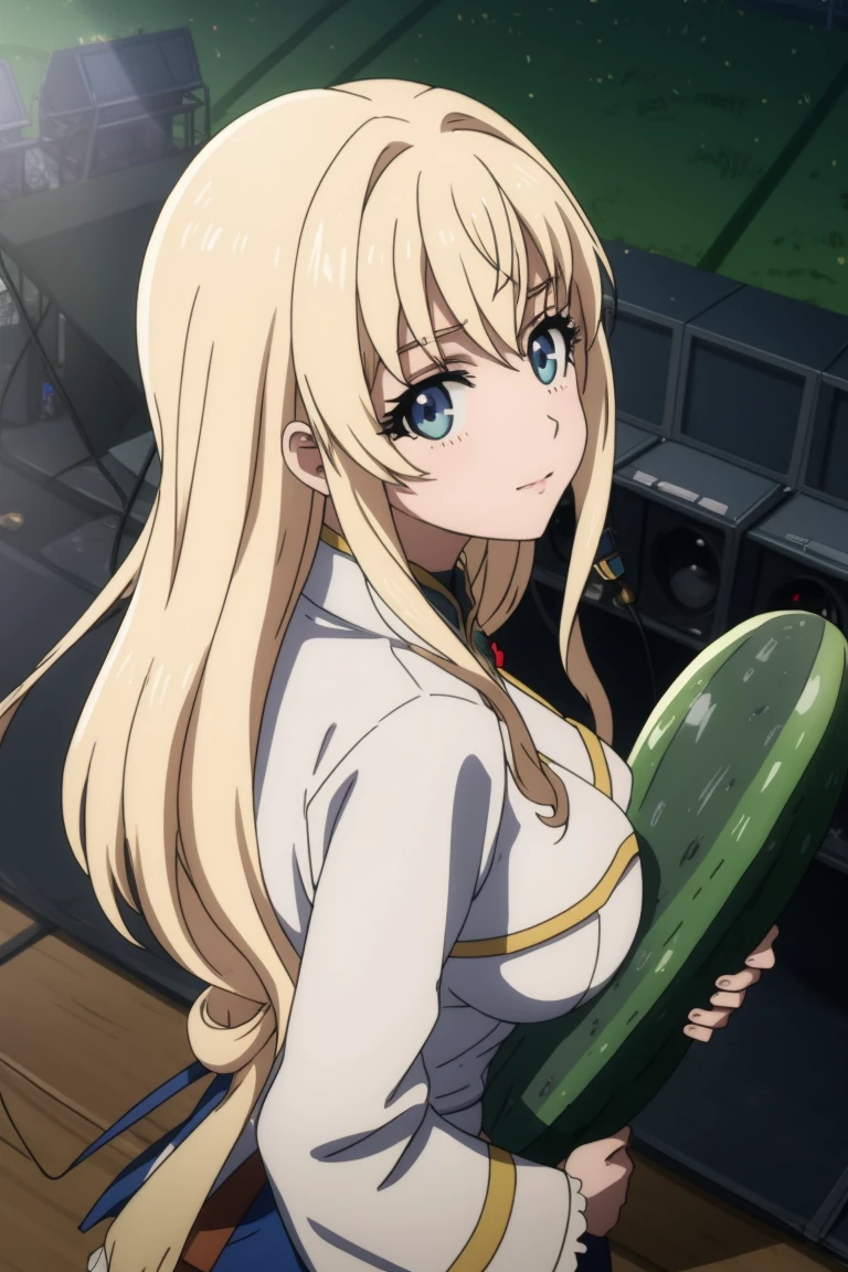 masterpiece, 8k,
<lora:Goblin Slayer_Priestess:0.7> Priestess,
looking back,
from above, large breasts, SFW, portrait, three-point perspective,
size difference, enourmous gigantic cucumber on face,
Rock Concert Stage