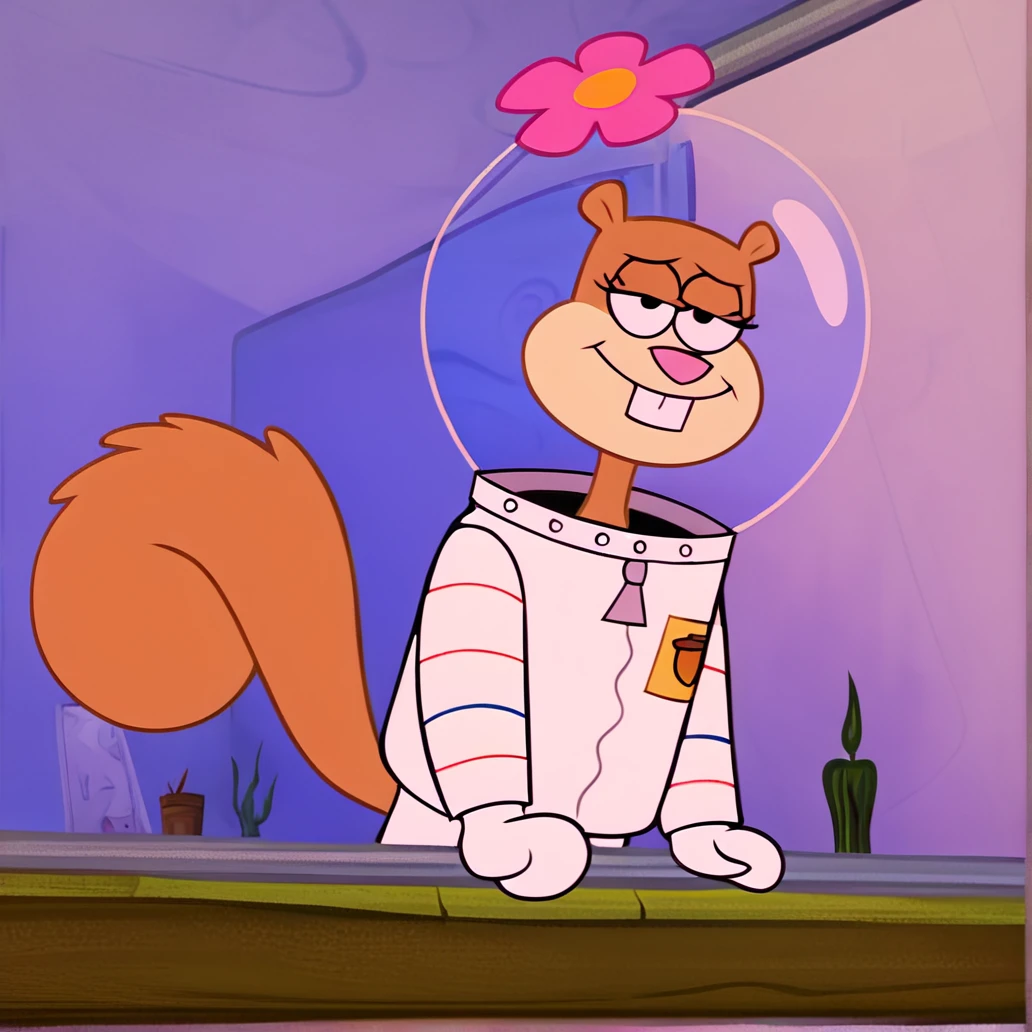 (s@ndy_cheeks), score_9, score_8_up, score_7_up, female, best quality, solo, high quality, source_cartoon, ((show accurate)), amazing detail, hi res, (amazing anatomy), petite, short, young, (small body), (masterpiece), bedroom, furry, tail, squirrel, astronaut suit, underwater