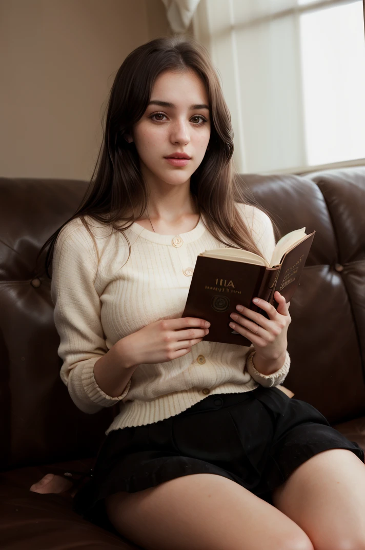 tv_Ada_MXAI , ,  , wearing comfortable clothes, sitting on a couch, reading a book, shadows, relaxed, elegant,, 8k resolution, highres, high detail, sharp focus, detailed skin,  8k uhd, bokeh, analog photography