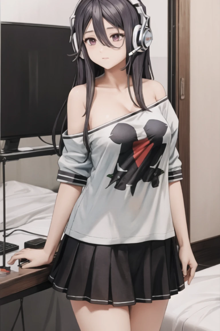 (masterpiece),best quality,<lora:exia:0.75>,exia \(nikke\),headphones,shirt,breasts,off shoulder,