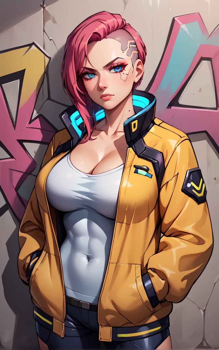 score_9, score_8_up, score_7_up, masterpiece, best quality, absurdres, BREAK
PONYXL_GraffitiWall_ownwaifu, 1girl, looking at viewer, standing, graffiti, against wall, hands in pockets, serious, large breasts, cyberpunk, drop shadow, 
<lora:PONYXL_GraffitiWall_ownwaifu:0.8> , depth of field 
,