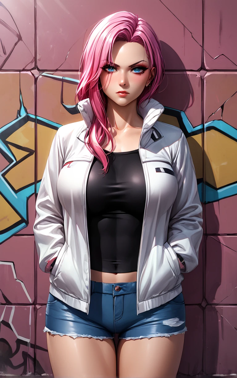 score_9, score_8_up, score_7_up, masterpiece, best quality, absurdres, BREAK
PONYXL_GraffitiWall_ownwaifu, 1girl, looking at viewer, standing, graffiti, against wall, hands in pockets, serious, large breasts, cyberpunk, drop shadow, 
<lora:PONYXL_GraffitiWall_ownwaifu:0.6>, depth of field,