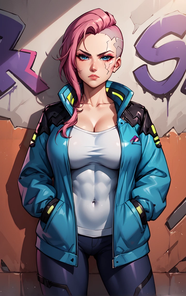 score_9, score_8_up, score_7_up, masterpiece, best quality, absurdres, BREAK
PONYXL_GraffitiWall_ownwaifu, 1girl, looking at viewer, standing, graffiti, against wall, hands in pockets, serious, large breasts, cyberpunk, drop shadow, 
<lora:PONYXL_GraffitiWall_ownwaifu:0.7> , depth of field 
,