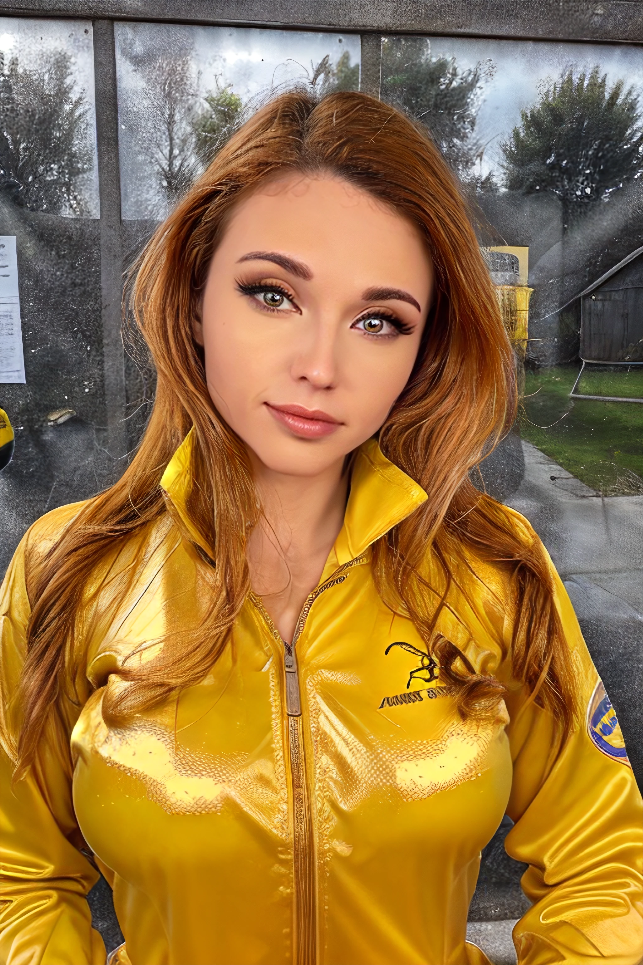 4m0ur4nth, 1girl, face, yellow flightsuit