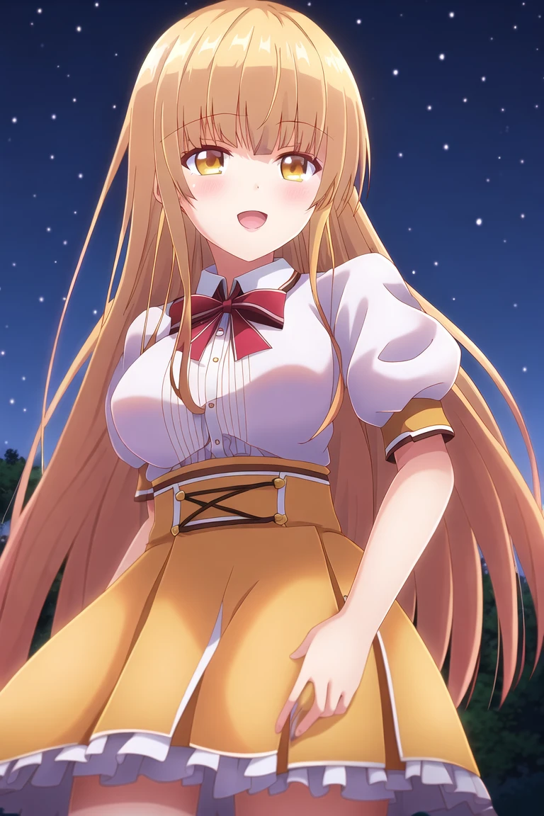 masterpiece, high quality, highres, shiina mahiru, 1girl, breasts, magia sulfur, outdoors, night