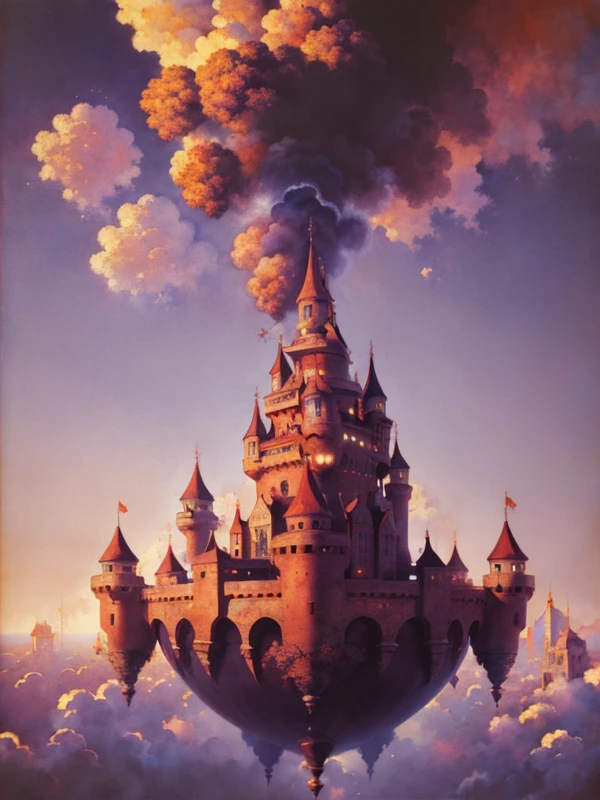 <lora:parrishstyle:0.9> (absurdres, masterpiece, biggest quality) award winning painting of a floating castle in the air, epic composition, detailed, intrincate, the greatest painting ever