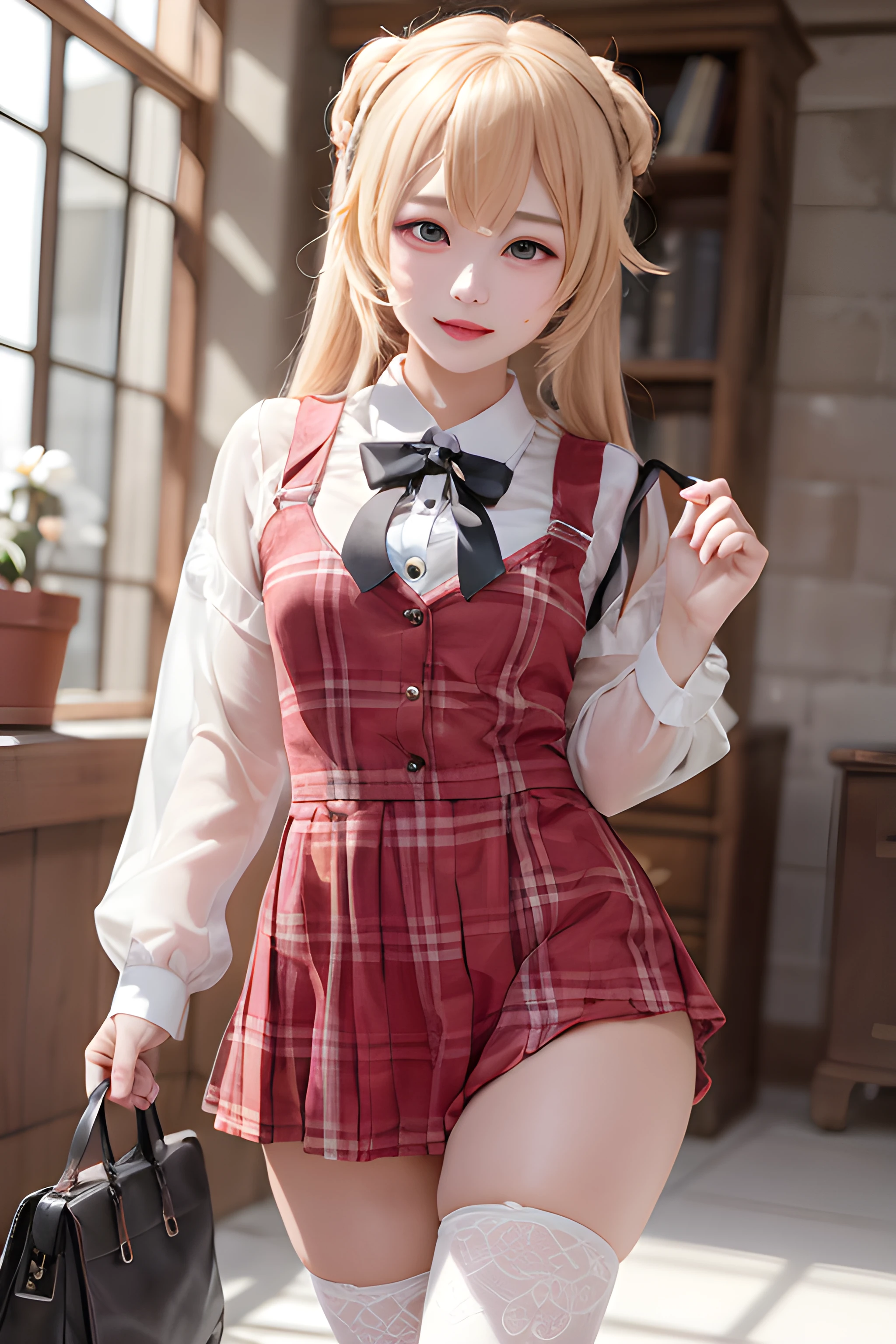 masterpiece, best quality, 1girl, meenfox, cosplay, school uniform, (fully clothes)