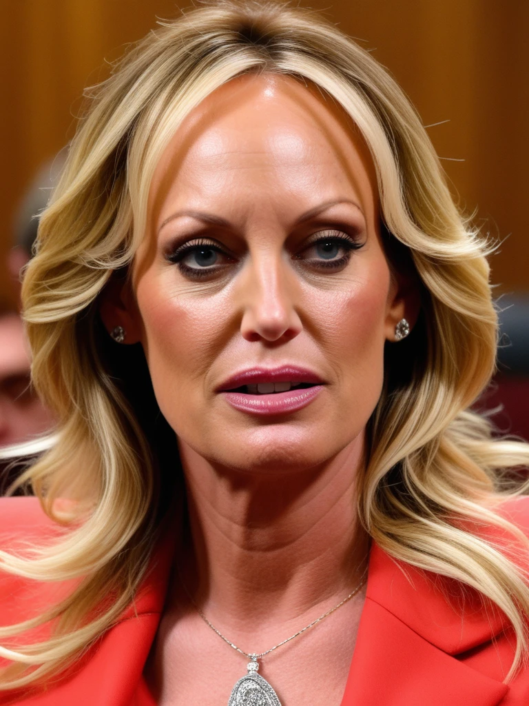 stormydaniels:0.7 wearing a business suit, blouse, in a courtroom