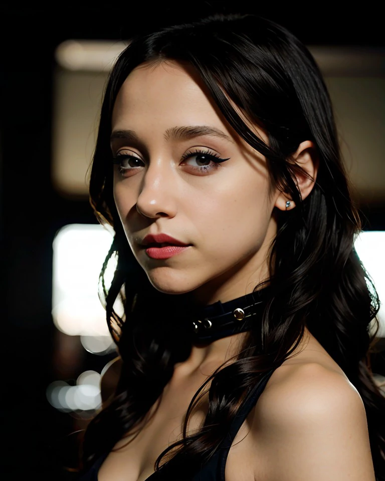 Chz-StellaM, 8k, Wanna be creepy and sad with me?, close-up RAW photo of 1girl as a goth kid, (wearing heavy emo makeup:1.3), blood-red-lips, midnight-black-eyeliner, (flirtatious smile), punk-rock-haircut, goth girlz rule, emo 4 life, simple background, (meticulously-detailed, Ultra-HD-realistic:1.3), (perfect eyes, masterpiece, best quality:1.5),