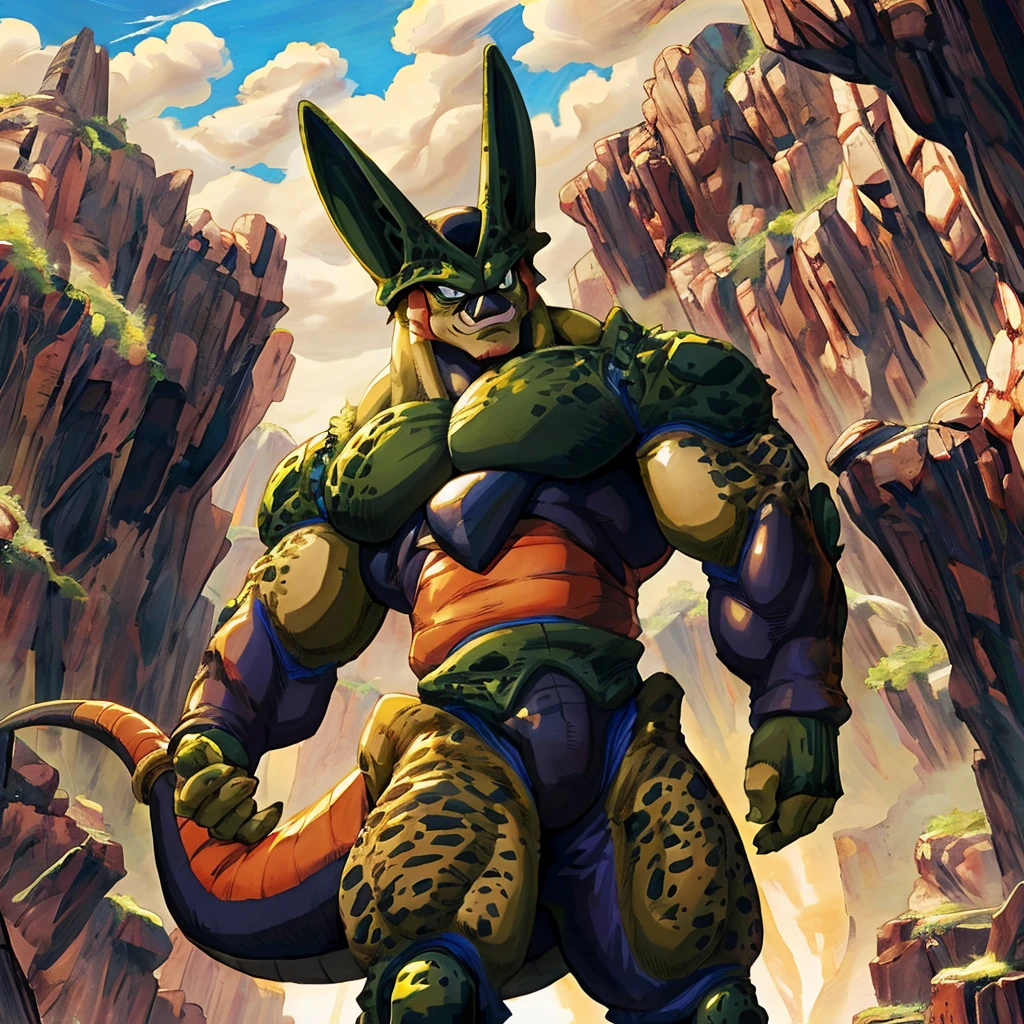 score_9, score_8_up, score_7_up, score_6_up, score_5_up, score_4_up,
vivid colors, 8K, hi-fi,
green skin, dragonball z, evil, villain, tail, intricate detailed eyes, perfect proportions, powerful muscular body, perfect hands, veiny muscular body, thick arms, large biceps, large pecs, fingerless gloves, 
((in the style of the Dragonball Z, ))
((in the style of and art by Akira Toriyama, jiandou, taran fiddler, darkgem, ruaidri, yupa, kiyosan, )),
 <lora:SemiperfectCell:1>