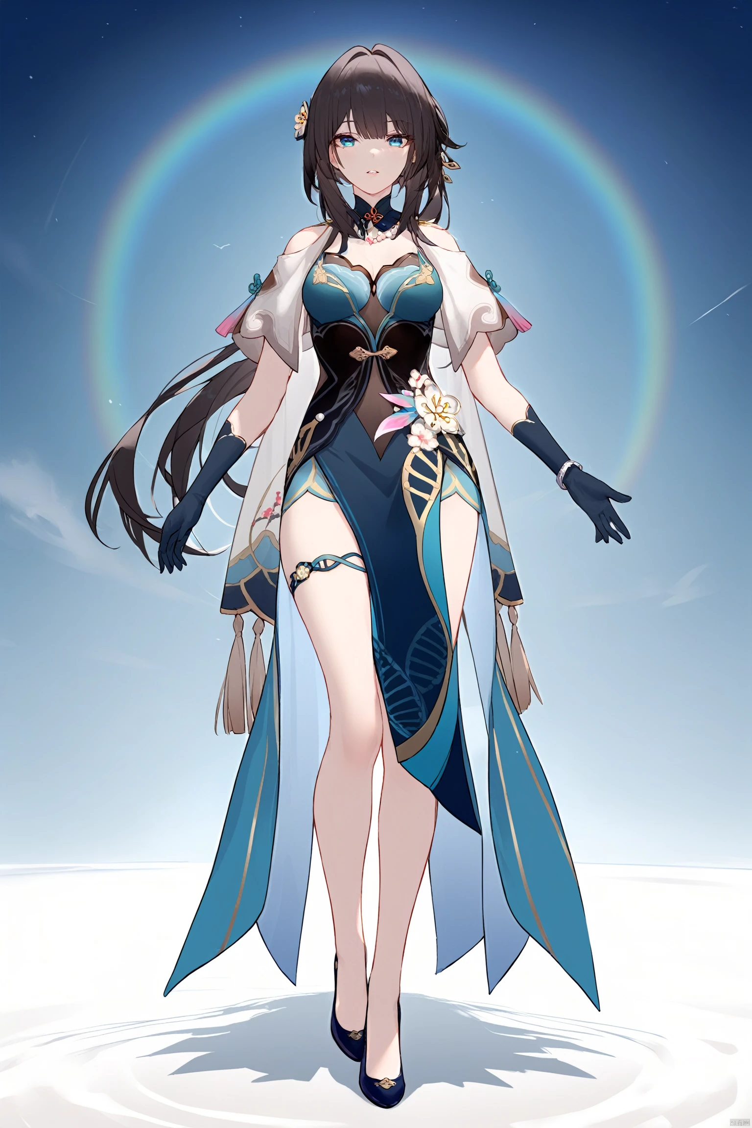 score_9, score_8_up, source_anime, 1girl, solo,The image shows a female character in an elaborate and vibrant outfit. The character has long dark hair with some green highlights and is wearing a headpiece. Her attire is predominantly purple and white with gold accents and features a butterfly motif. She is standing in front of a large lotus flower, which serves as a dramatic backdrop. The character also has translucent, wing-like extensions on her arms and a flowing sash. The overall design is reminiscent of a fantasy or video game character, with a theme that suggests elegance and grace..(bound wirsts), (arms behind back), (tapegag, tape gag), dramatic,  (looking at viewer), (detailed pupils:1.3), ,red rope, thick rope,normal breast,full body 