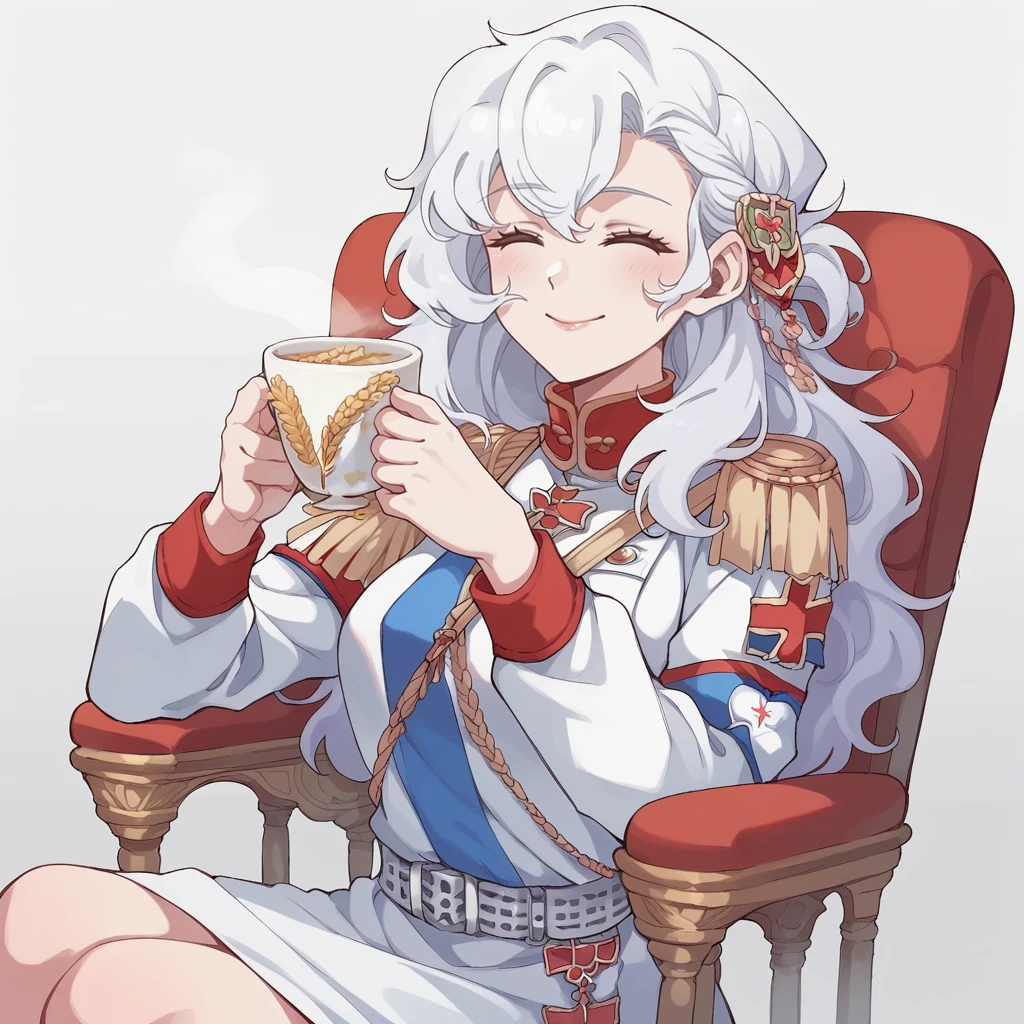 score_9, score_8_up, score_7_up, source_anime, <lora:Alpha1918:1> 1girl, long hair, white hair, (alpha1918:1.2), smile, closed eyes, sitting on a chair, holding a mug of tea, wheat fields,