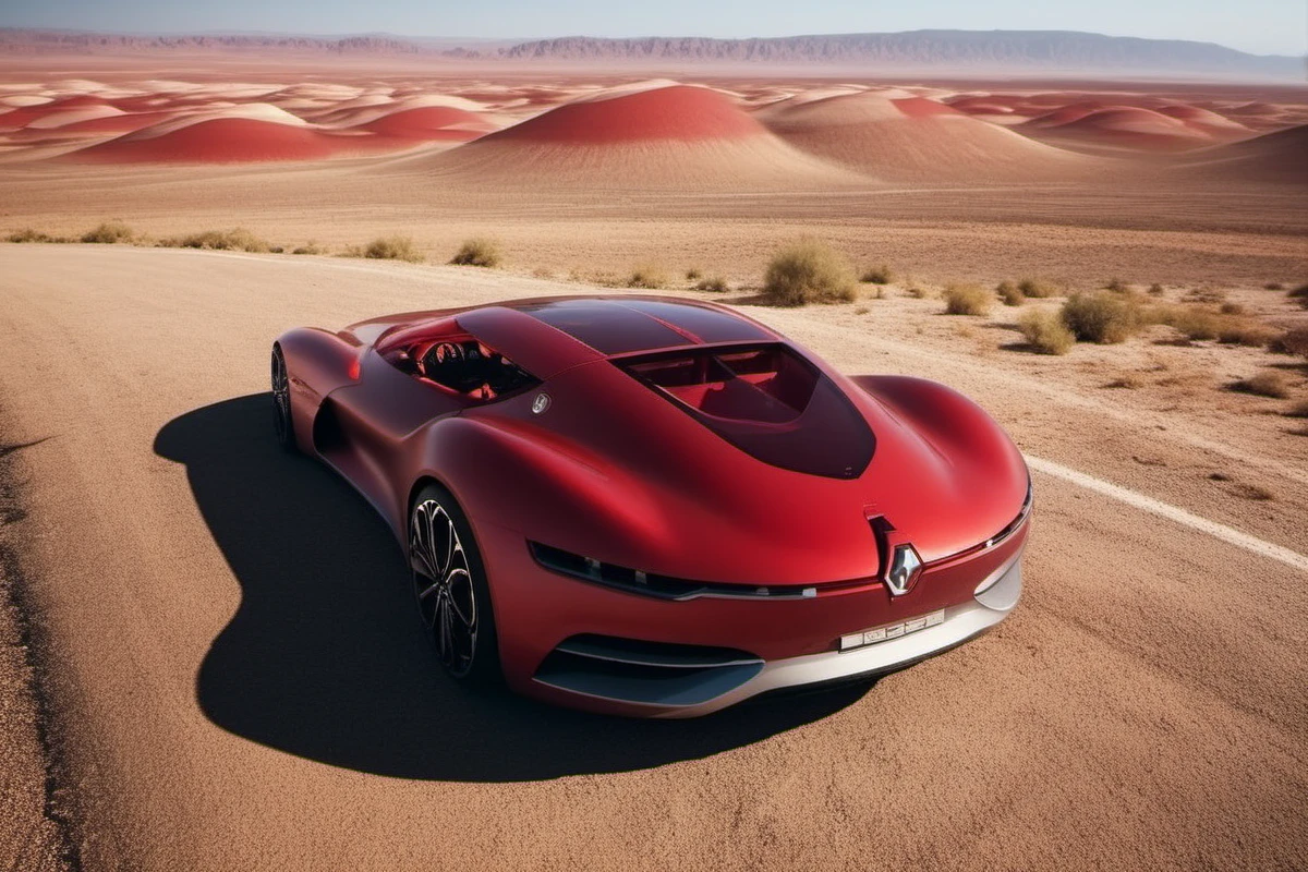 cinematic photo a pearly red car in the dessert <lora:Trezor1024:0.8> . 35mm photograph, film, bokeh, professional, 4k, highly detailed