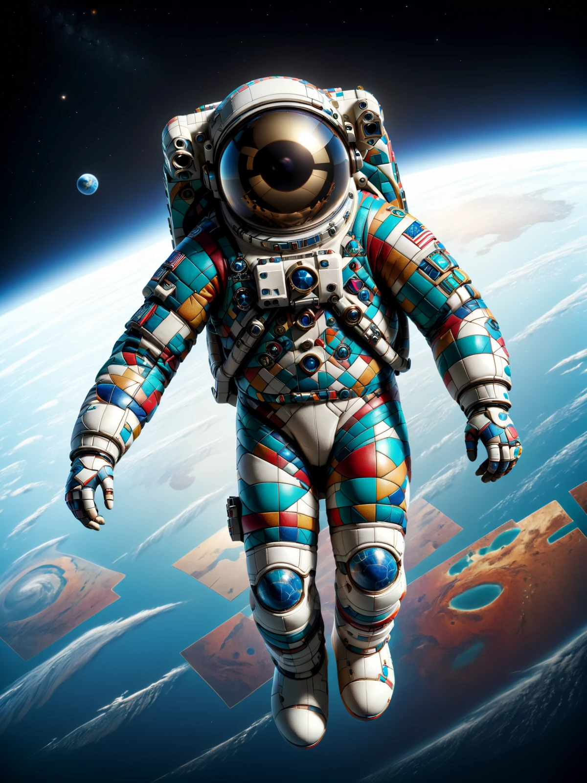 colorful mad-mosaic-sdxl-v2 astronaut floating in orbit of earth, cinematic shot, detailed illustration <lora:Colorful_Mosaic_SDXL_v2:1.2>, (masterpiece:1.2), best quality