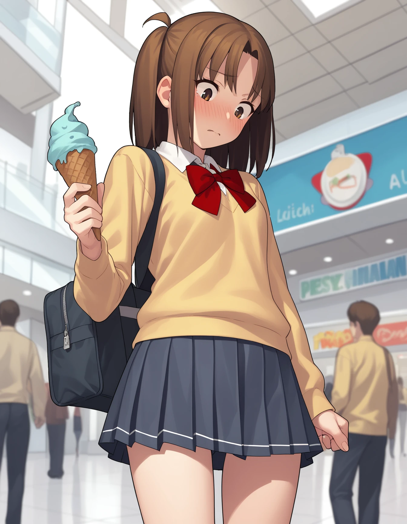 score_9,  score_8_up, score_7_up
<lora:sacchin-ponyxl-000025:1> sacchin, school uniform, microskirt,
1girl, ice cream, looking down, blush, mall