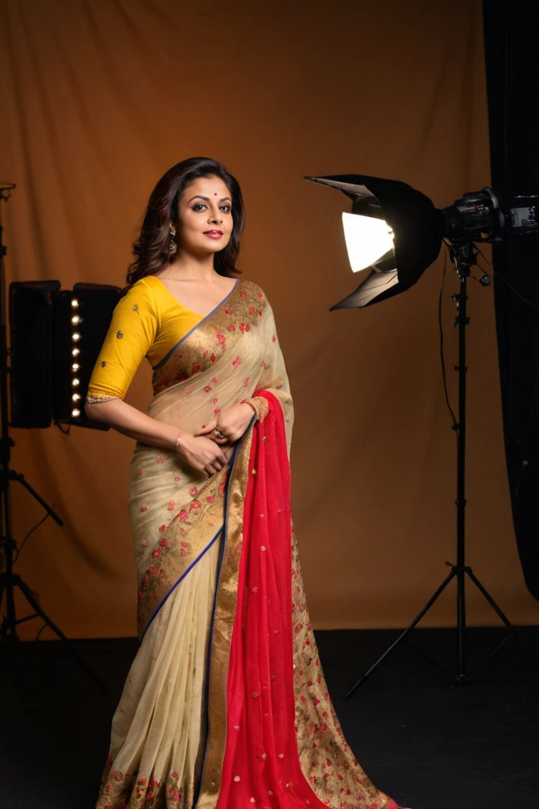 Koel Mallick, High-Speed Photograph, Nikon D750, Ultra-HD, Studio Lighting, Soft Lighting, Soft Body, insanely detailed and intricate, hypermaximalist, elegant, ornate, hyper realistic, super detailed, Photoshoot, in a studio