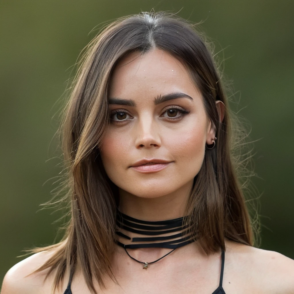 Skin texture, no makeup, Super high res closeup portrait photo of a stunning woman outdoors with straight hair, wearing a small string choker around her neck,f /2.8, Canon, 85mm,cinematic, high quality,looking at the viewer,  jenxcoleman,    <lora:jencoleman_32_small_xl_7_standard_wo_cap-merger-29_52_04_06-jenxcoleman:1>