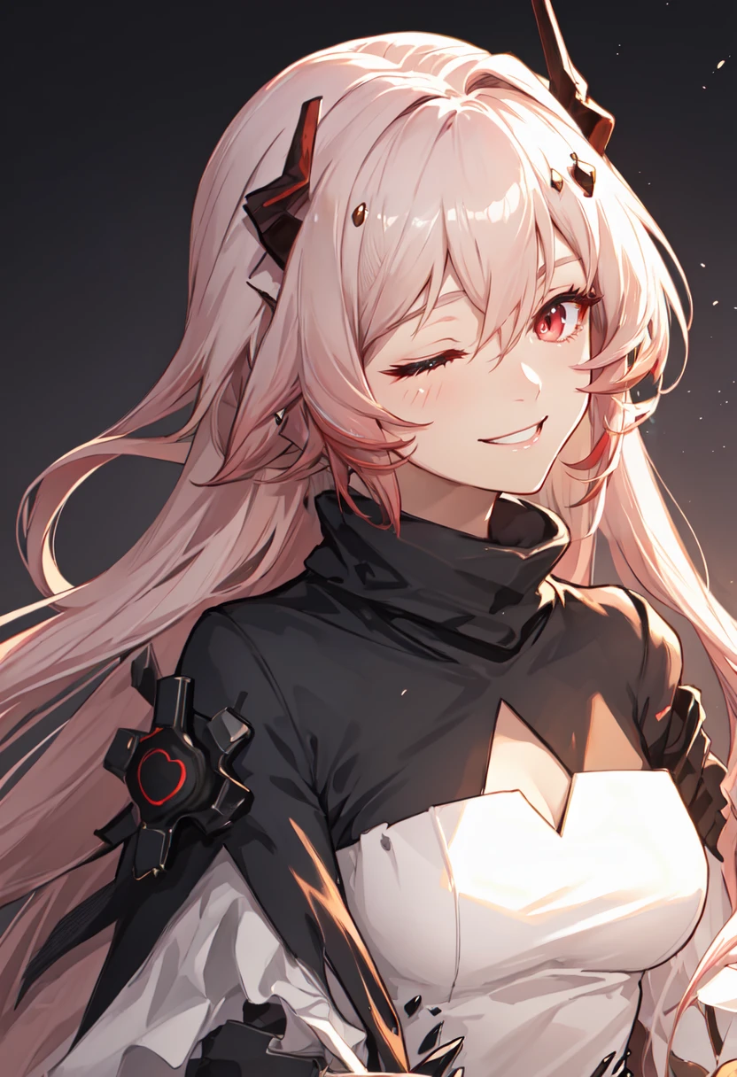 best quality, masterpiece, highres, solo, (theresa_arknights:1.10), smile, happy, one eye closed, portrait, looking at viewer, 28 <lora:theresa_arknights:0.80>