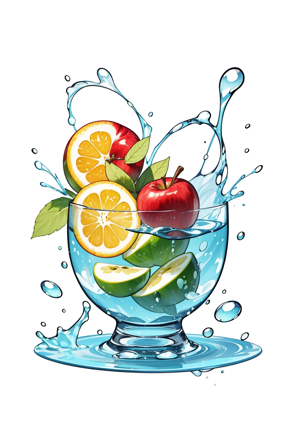 Photorealistic, realistic, apple, water splashing, fruit, multiple others, no humans, fruit poster,<Lora: Hua Wei Fresh Supermarket fruit poster_v1.5:0.9>, Bubbles