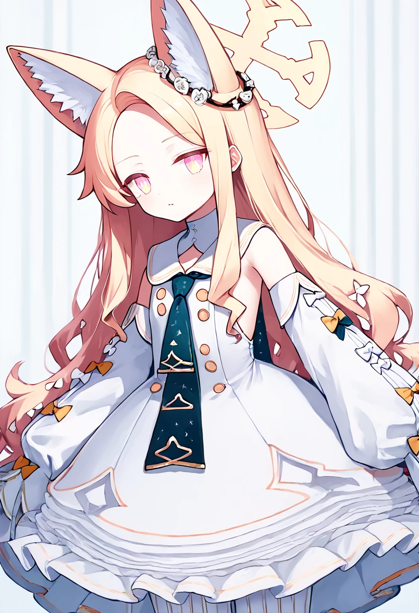 score_9,score_8_up,score_7_up,<lora:blue_archive_all_v1:1>,seia_\(blue_archive\), 1girl, fox_ears, animal_ear_fluff, white_dress, sleeves_past_fingers, detached_sleeves, white_sleeves, bare_shoulders, white_pantyhose, vertical-striped_clothes