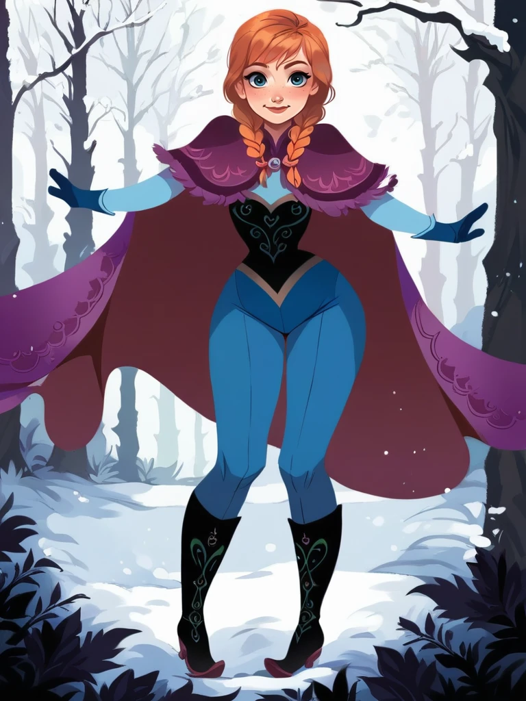 score_9, score_8_up, score_7_up, score_6_up, AnnaXLP, blue dress, elbow gloves,cape, capelet, corset, twin braids, medium breasts, narrow waist, wide hips, thick thighs, looking at viewer, cute, wide shot, solo, forest, winter, trees, realism,5 toes, red toe nails, with no shoes, tied ankles together, tied arms, Focus full body, Sit on a chair, barefoot,
 