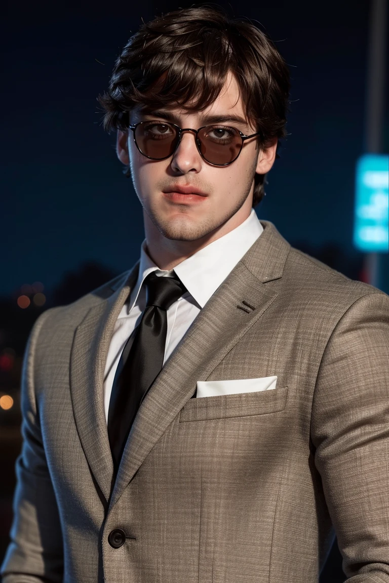 (masterpiece, best quality:1.2), man, stubble, smirk, (depth of field:1.1), , photo of person, tweed jacket, sunglasses, stubble, dress shirt, (((medium shot))), at the city, night, masterpiece, highness, perfect face, perfect picture, detailed eyes, sharp focus, muscular,High detailed view<lora:EMS-341665-EMS:0.900000>