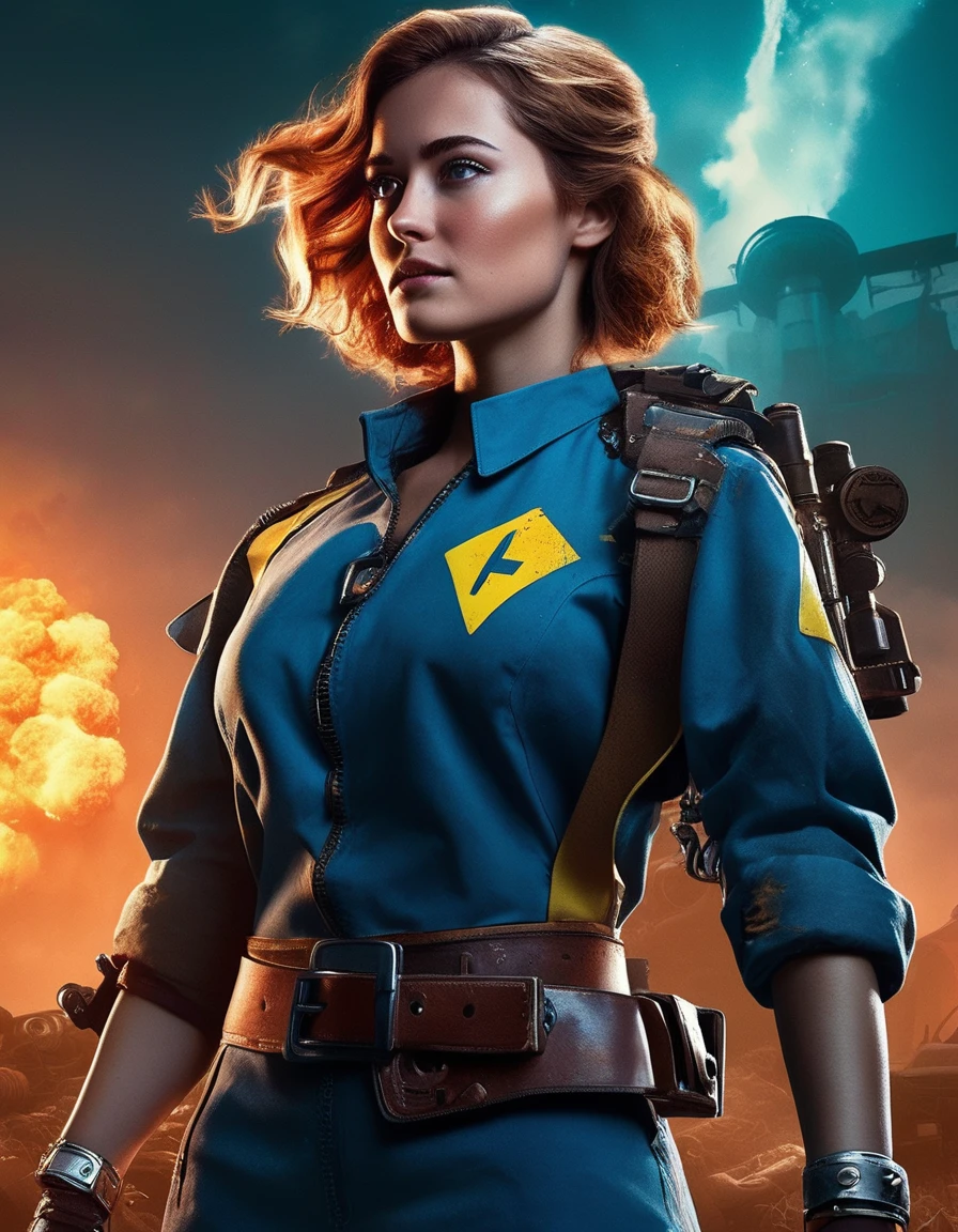 cinematic photo Dramatic Lighting Photography, Fallout comic book cover with ((ellprnllfll woman )) ,anime style, key visual, vibrant, studio anime, highly detailed, digital artwork, illustrative, painterly, matte painting, highly detailed, cinematic composition,. 35mm photograph, film, bokeh, professional, 4k, highly detailed <lora:Ella Purnell v2:1.0>