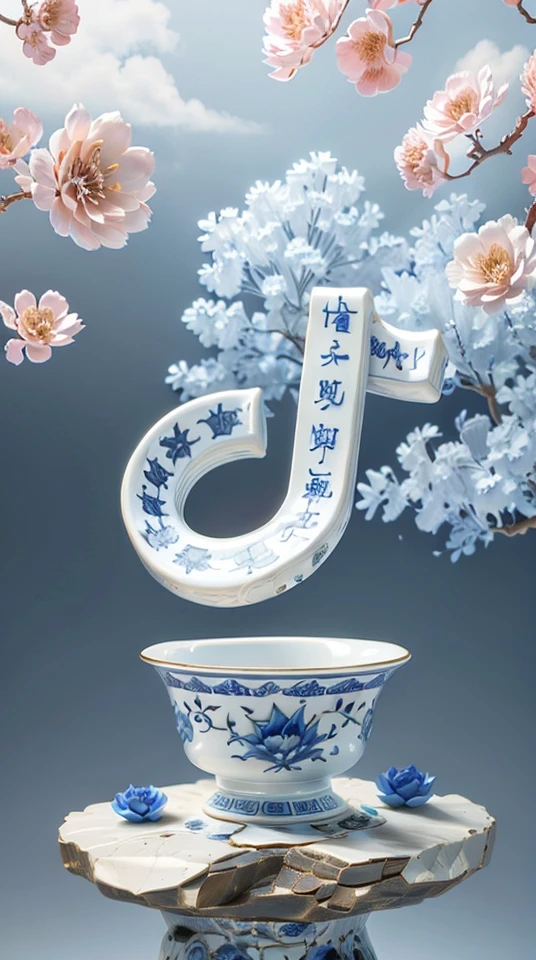 Masterpiece,blue and white porcelain,ceramic mastery,traditional Chinese ceramics with fine painted details,no human figures,masterpiece of Chinese traditional art,cultural relic,famous ceramic artwork,flawless craftsmanship,cinematic lighting and bloom,enhanced bokeh effect,commercial presentation of porcelain,hyper-realistic render of porcelain details,close-up view with sharp focus,high-resolution 8k UHD,raw and intricate details,showcasing Chinese landscape elements like mountains,fog,pines,waterfalls,stones,and rivers without overshadowing the porcelain's intricate design,