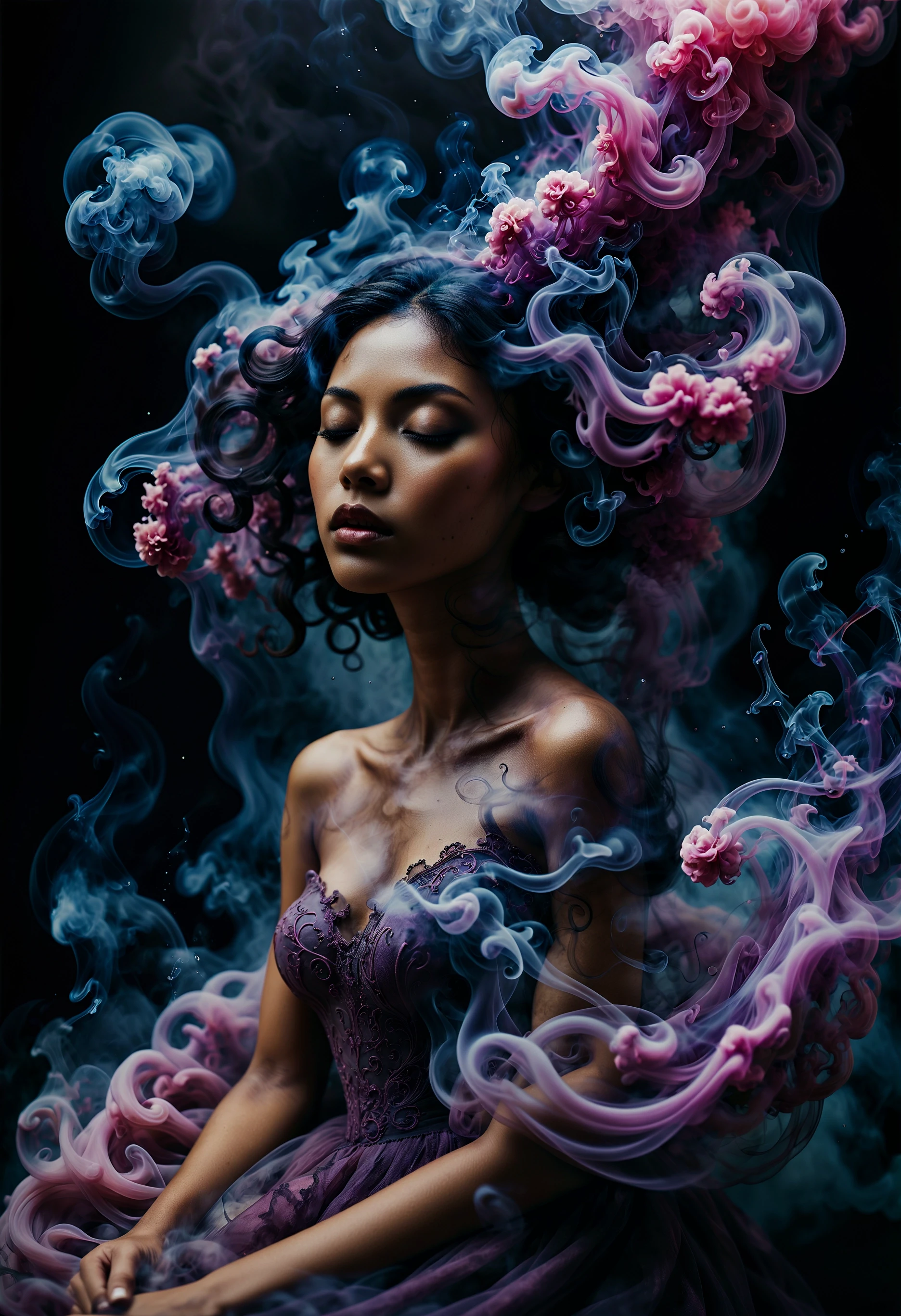 breathtaking cinematic photo Ambient lighting, Grim, CineColor, Black lighting, Fairy-Tale, Albumen, Moonlit, two colors, Dufaycolor Photograph, (smoke style, dissolve, swirling, photography:1.3) , Warden, sleeping pose, her hair is Pink, made of Suede, Agfacolor, complementary colors, behance, four colors, Romantic, three colors, intricate details, Shameless, Amaranth color grading, Vibrant Color, Colorful, Dreamcore, Ambient lighting, Grim, CineColor, Black lighting, Fairy-Tale, Albumen, Moonlit, two colors, Dufaycolor Photograph, (smoke style, dissolve, swirling, photography:1.3) , Warden, sleeping pose, her hair is Pink, made of Suede, Agfacolor, complementary colors, behance, four colors, Romantic, three colors, intricate details, Shameless, Amaranth color grading, Vibrant Color, Colorful, Dreamcore . 35mm photograph, film, bokeh, professional, 4k, highly detailed . award-winning, professional, highly detailed