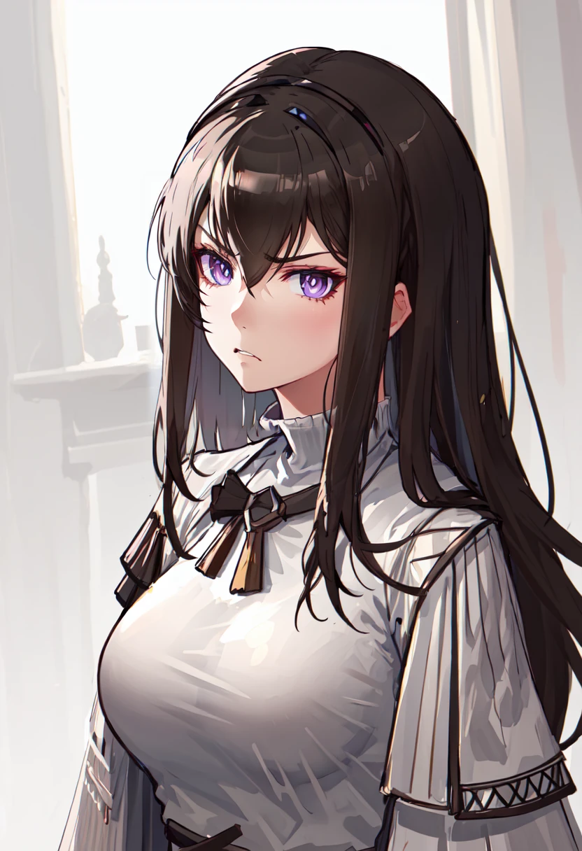 best quality, masterpiece, highres, solo, (priestess_arknights:1.10), angry, annoyed, portrait, looking at viewer, 27 <lora:priestess_arknights:0.80>