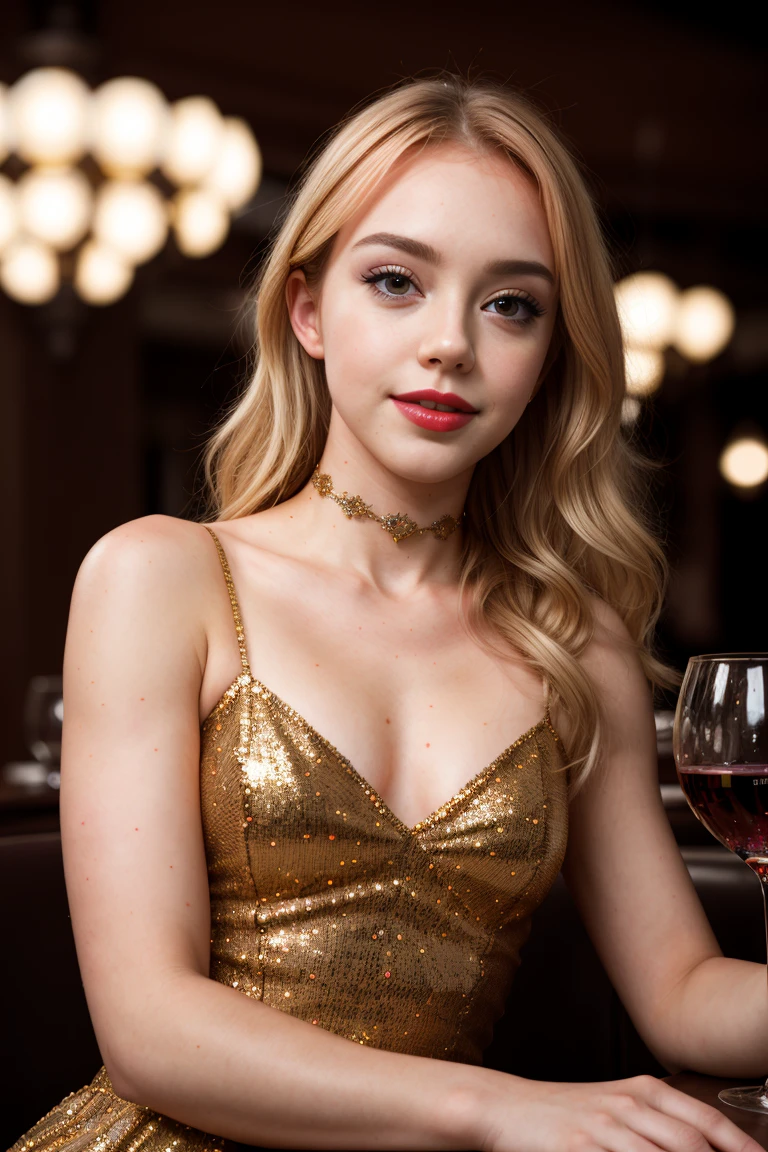 tv_Aurelie_MXAI, (((relaxed))), \"epic-Ultra-HD-details\", \"epic-Ultra-HD-highlights\", PA7_Portrait-FL, PA7_Human-Likeness, , , flirty expression, wearing a sequin dress, wearing a diamond choker, red lips, dramatic makeup, sitting in a restaurant, holding a glass of wine, medium closeup shot,, 8k resolution, highres, high detail, sharp focus, detailed skin, 8k uhd, bokeh, analog photography