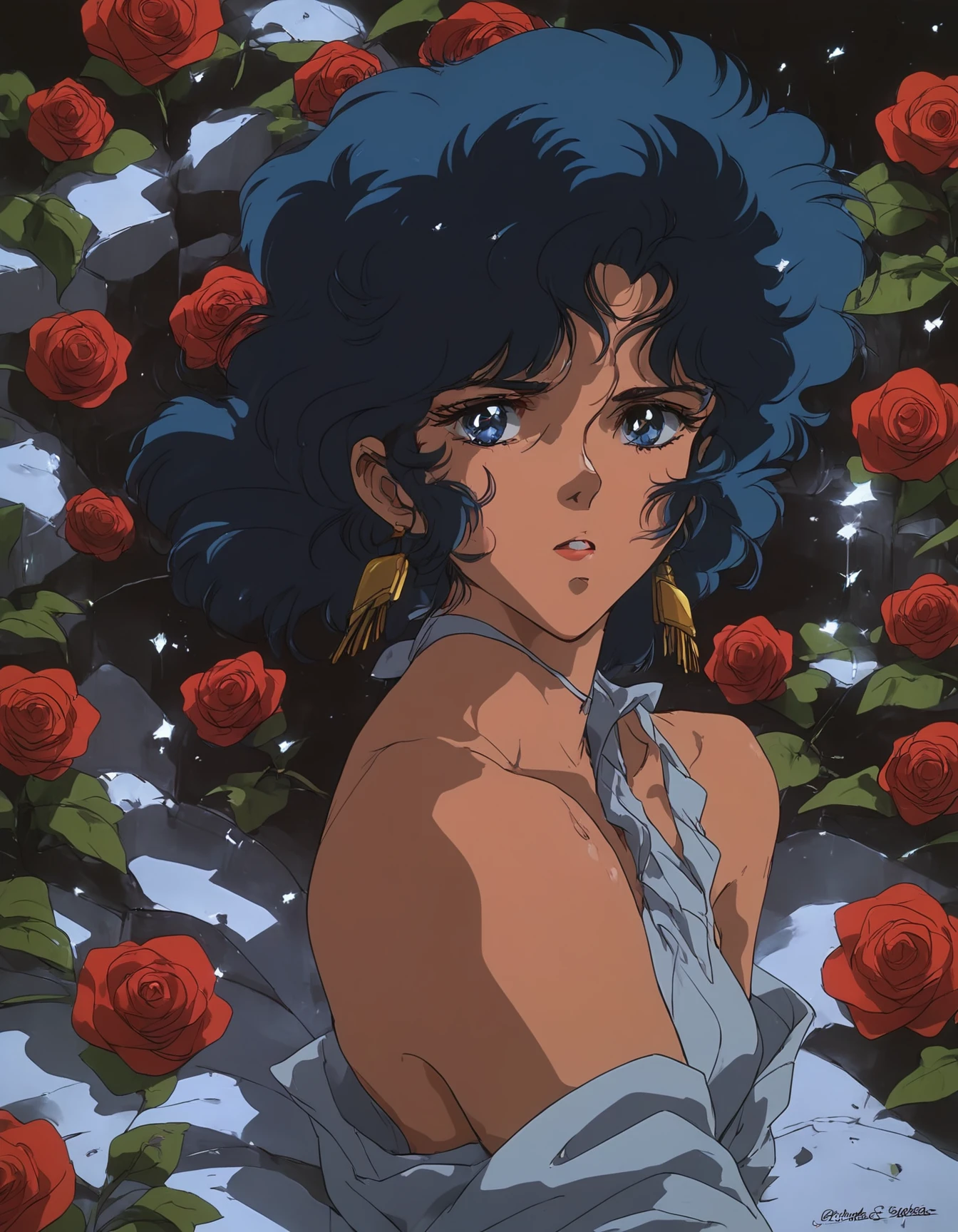 (score_9, score_8_up:1.1), score_7_up, 
<lora:AniZi_v5:1>, 1girl, blue_eyes, 1980s_\(style\), retro_artstyle, 1girl, anime, anizi_v4 1girl, bare_shoulders, blue_eyes, blue_hair, roses flowers