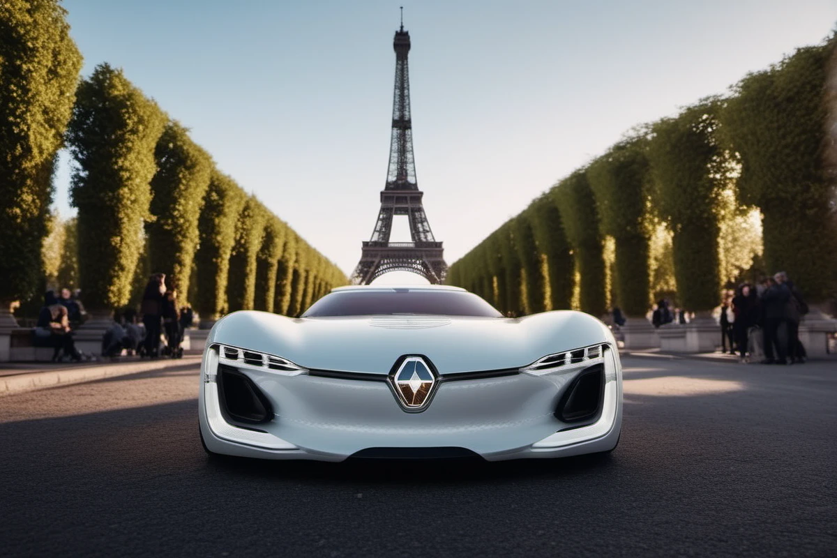 cinematic photo a pearly white car in front of the effeil tower <lora:Trezor1024:0.8> . 35mm photograph, film, bokeh, professional, 4k, highly detailed