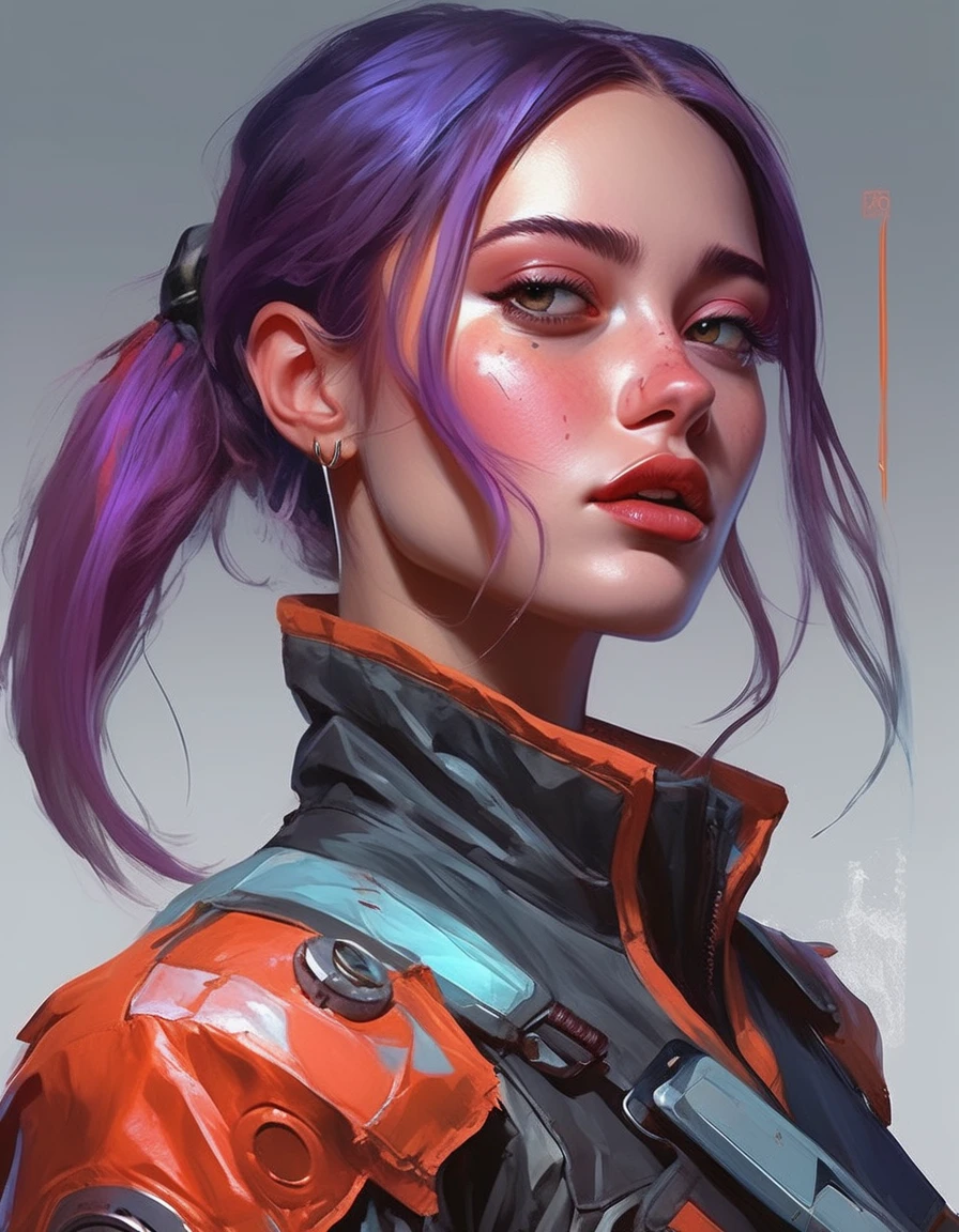 , waist up  of  ellprnllfll woman,<lora:Ella Purnell v2:1.0> , as Jinx from Arcane, sci-fi, highly detailed, digital painting, artstation, concept art, sharp focus, illustration, art by Tony Sart and artgerm and randy vargas