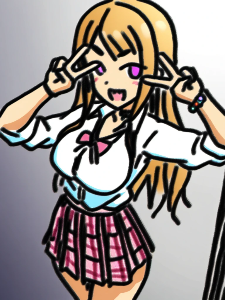 incredibly_absurdres,best_quality,masterpiece,
1girl,<lora:skecth_XL_beta2:1>,gyaru,kogal,double v,