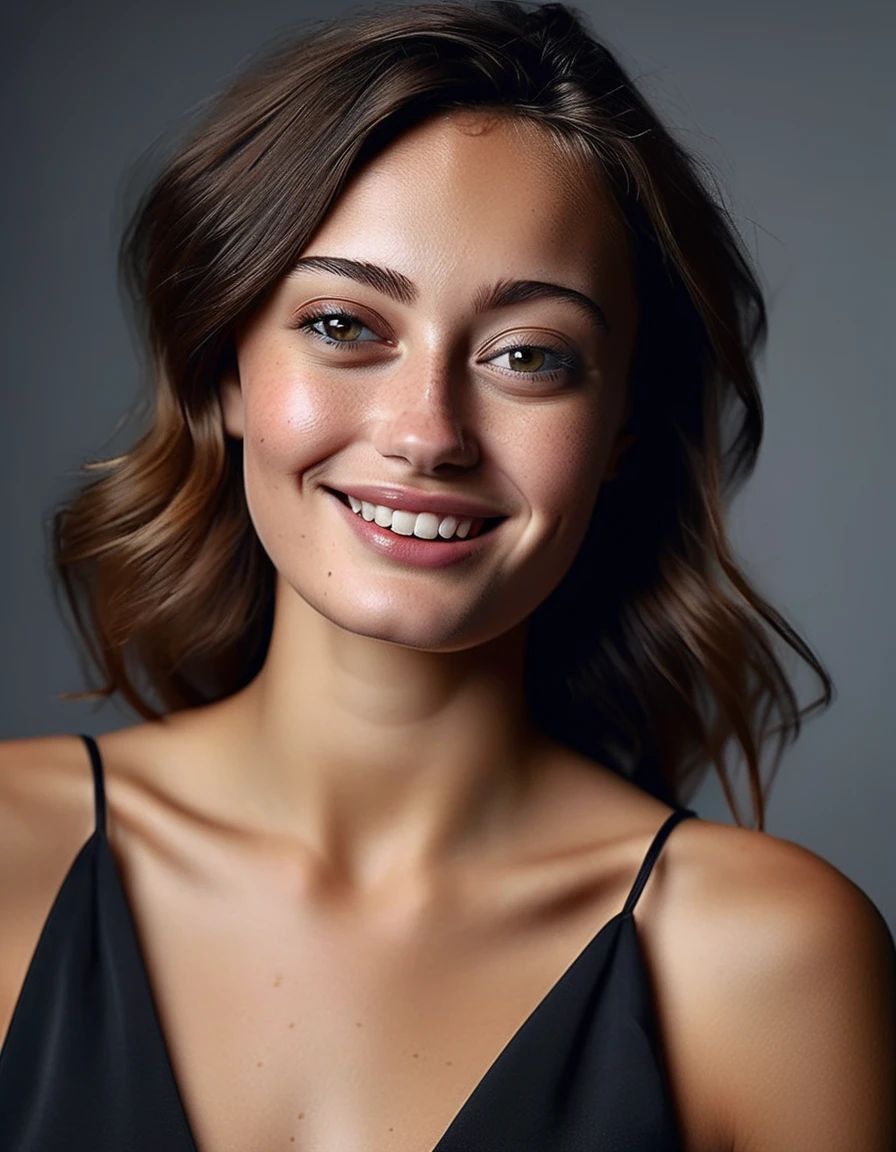 <lora:Ella Purnell v2:1.0>  professional celebrity photography of a young and beautiful (( ellprnllfll woman)), smiling, (symmetrical headshot:1.1), honest, RAW, cold tones, sharp, square shoulders, face focus, (skin pores:0.1), hyper detailed, subsurface scattering, caustics, in style of Platon shot on Canon EOS 5D Mark IV 24-70mm f/2.8 1/125s 400 Natural light, reflectors, wearing a satin blouse . <