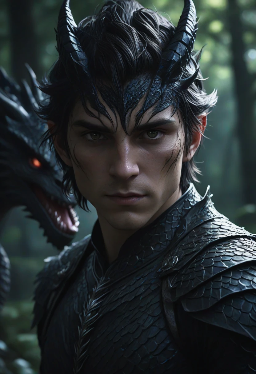 cinematic film still cinematic film still anime artwork human dragon hybrid, human head, close-up, dragon scale skin, dragon eyes, male focus, full body, standing, grimdark, creepy tale:1.15, dark forest background, rim lighting, style of Anato Finnstark, by alena aenami, <lora:RM_Niji_v1.0_bf16:0.8> . anime style, key visual, vibrant, studio anime, highly detailed . shallow depth of field, vignette, highly detailed, high budget, bokeh, cinemascope, moody, epic, gorgeous, film grain, grainy . shallow depth of field, vignette, highly detailed, high budget, bokeh, cinemascope, moody, epic, gorgeous, film grain, grainy