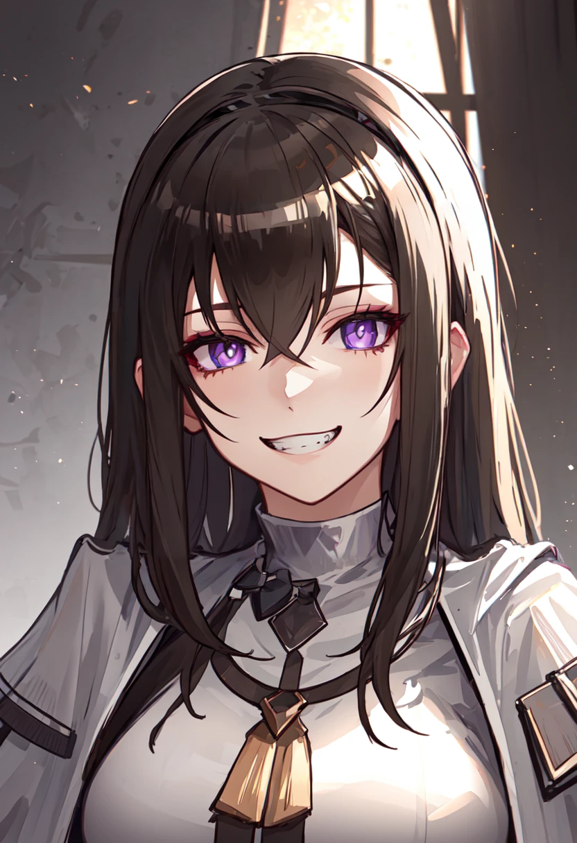 best quality, masterpiece, highres, solo, (priestess_arknights:1.10), evil grin, evil smile, grin, portrait, looking at viewer, 30 <lora:priestess_arknights:0.80>