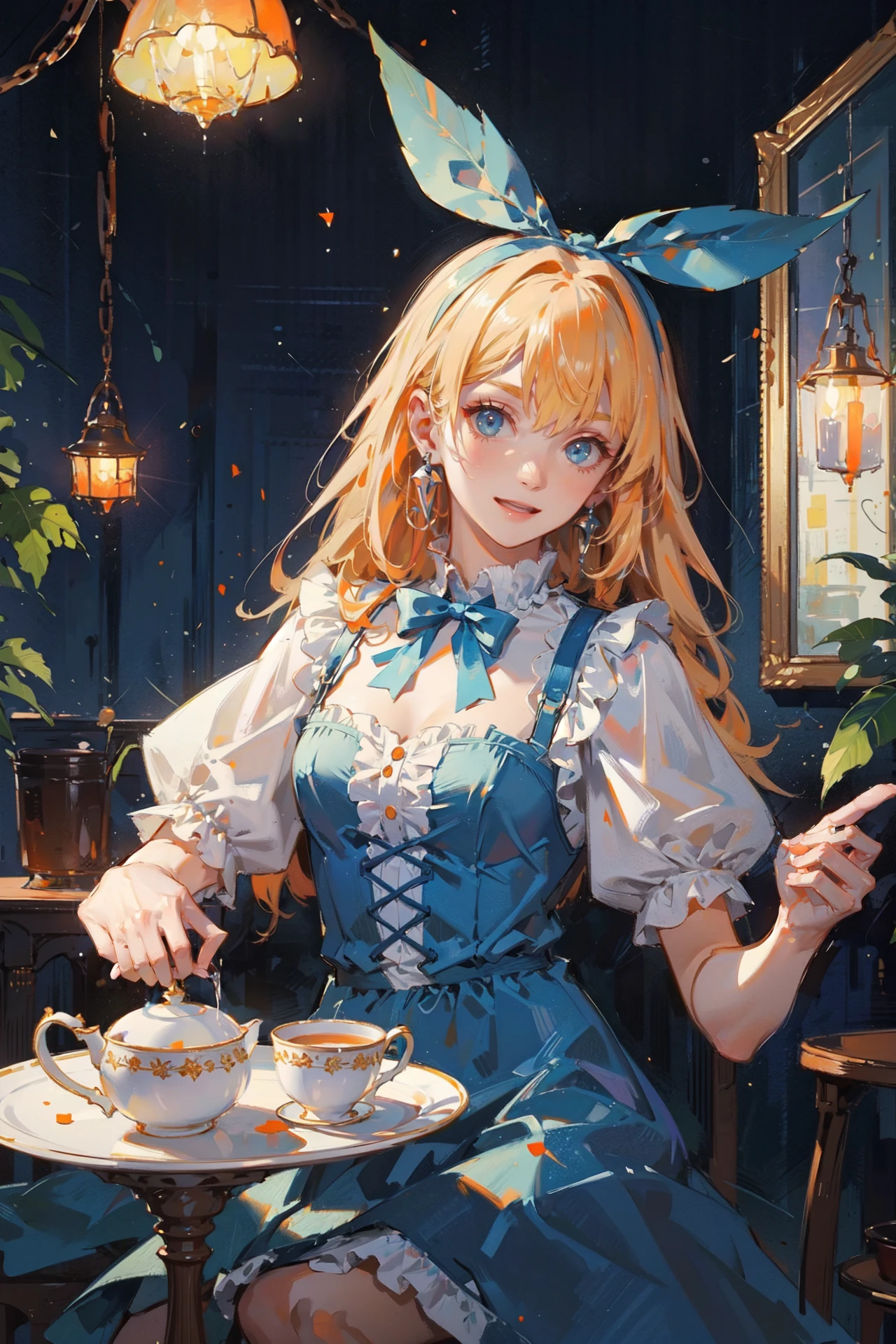 ((best quality, masterpiece, absurbres, super-resolution)) (Blue and orange) Alice in Wonderland, Tea Party