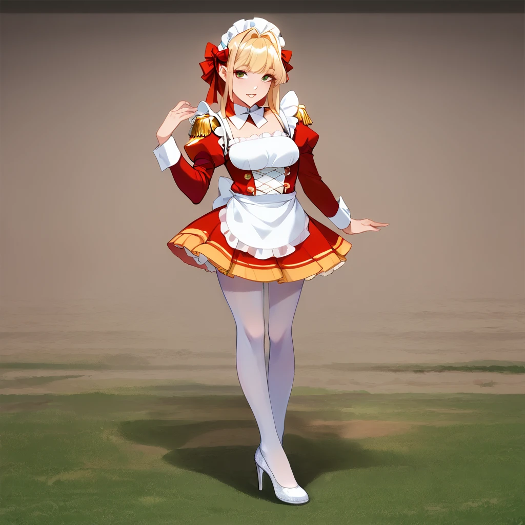 score_9, score_8_up, score_7_up, best quality, masterpiece, source_anime, BREAK
1girl, , blonde hair, maid, maid headdress, apron, dress, pantyhose, long sleeves, epaulettes, puffy sleeves, d dress, frills, arm support, ribbon, high heels, parted lips, indoor
<lora:Neromaid:1> <lora:Anime Style 2 SDXL_LoRA_Pony Diffusion V6 XL:1>