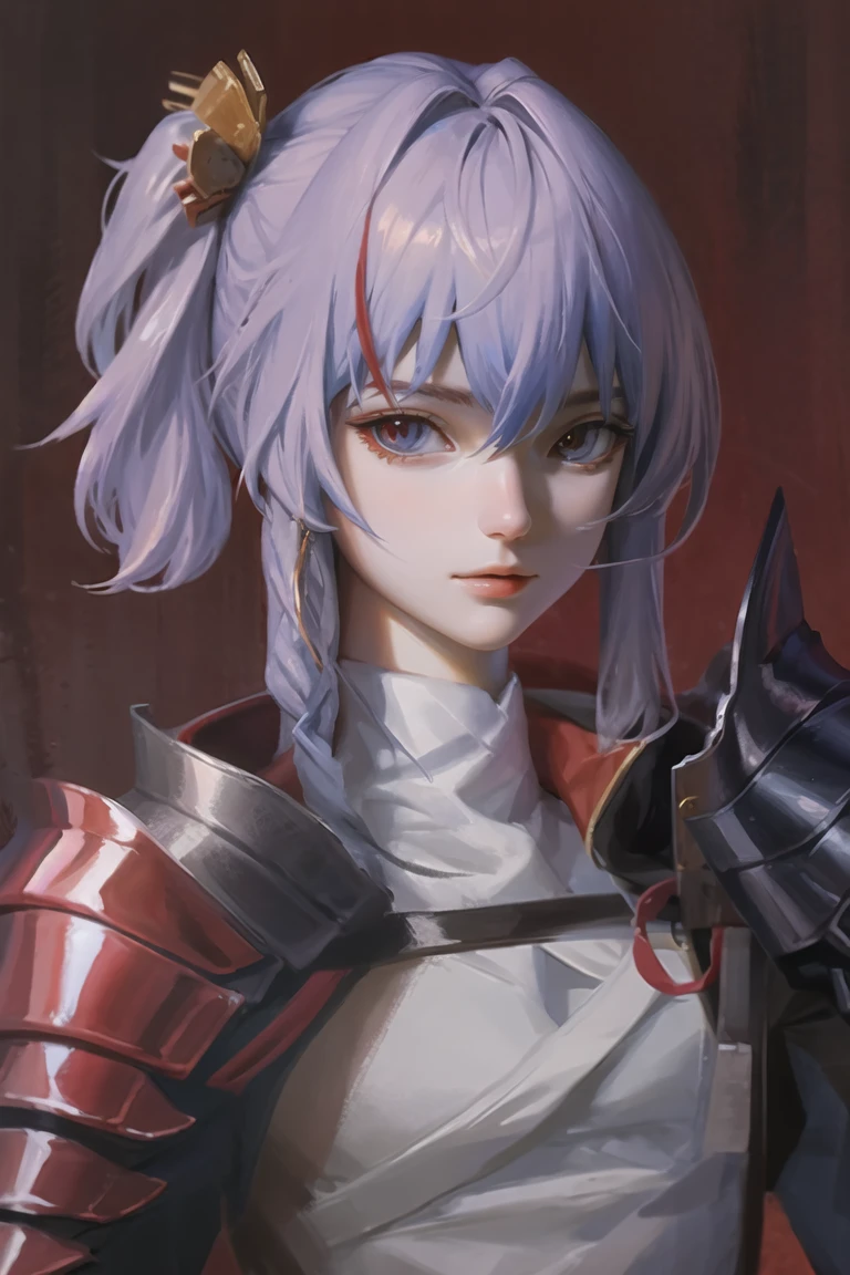 (masterpiece),best quality,portrait,upper_body,<lora:Arknights-Akafuyu (With multires noise version):0.75>,origin,red pantyhose,armor,gloves,shoulder armor,