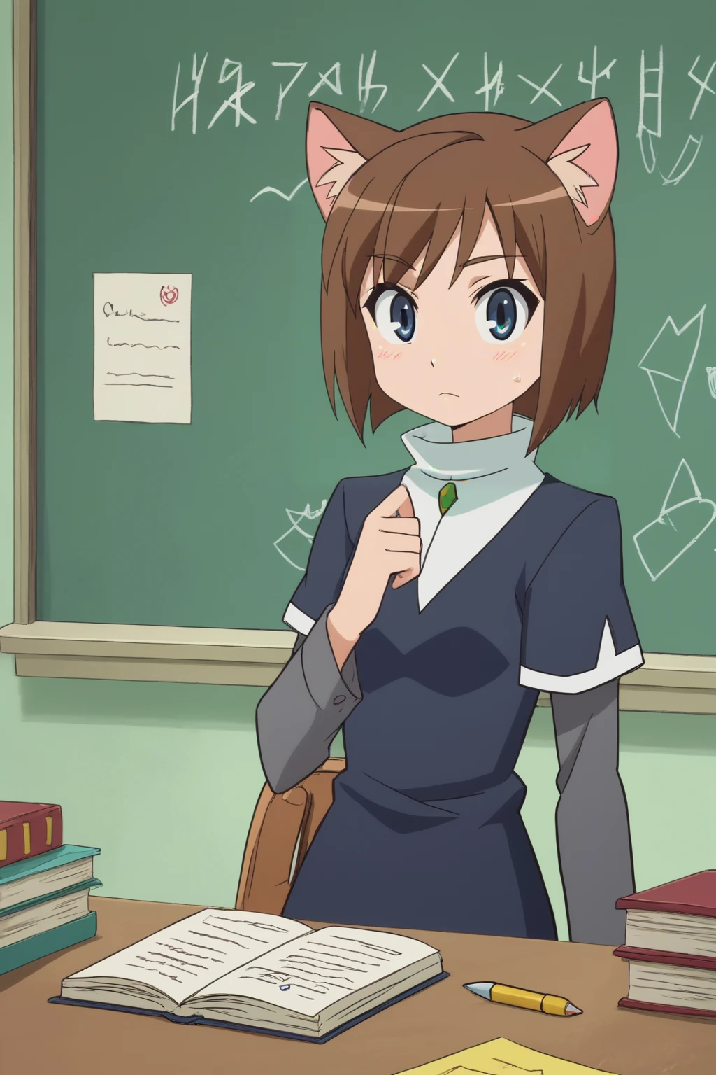 rating_safe, score_10, score_8_up, score_7_up, score_6_up, uncensored, anime screencap, flat shadows BREAK no named teacher catgirl, 1girl