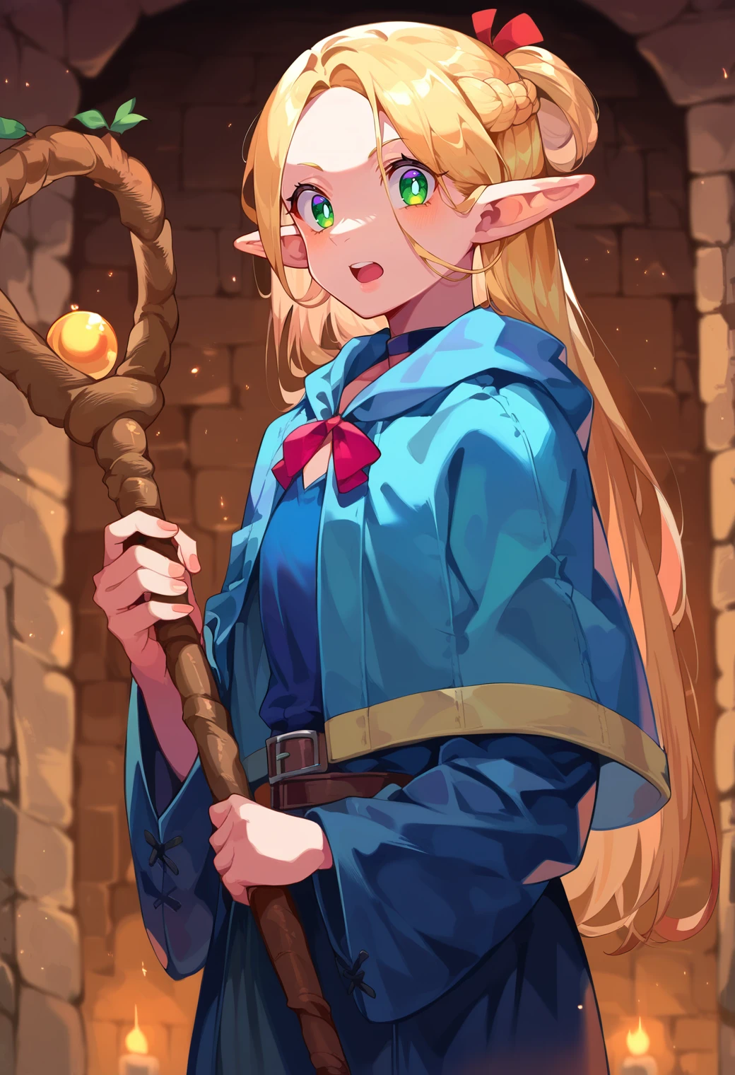score_9, score_8_up, score_7_up, score_6_up, source anime, BREAK
<lora:dungeon_meshi_collection:0.9> ellicrampnxl, marcille donato, 1girl, pointy ears, elf, capelet, robe, dungeon, staff, holding, holding staff, looking at viewer