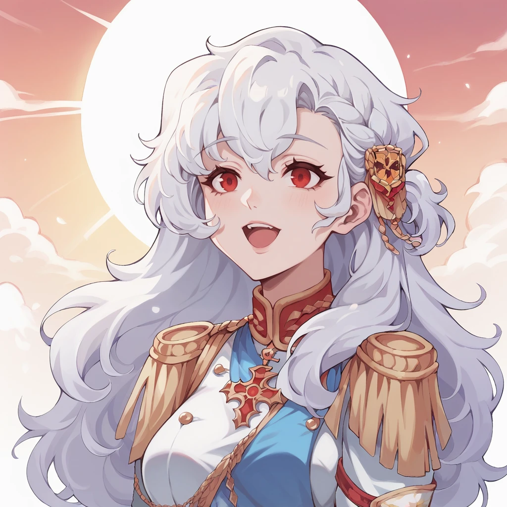 score_9, score_8_up, score_7_up, <lora:Alpha1918:1> 1girl, long hair, white hair, red eyes, alpha1918, looking at sun, joyful atmosphere, warm colors, sun rays, joyful, open mouth