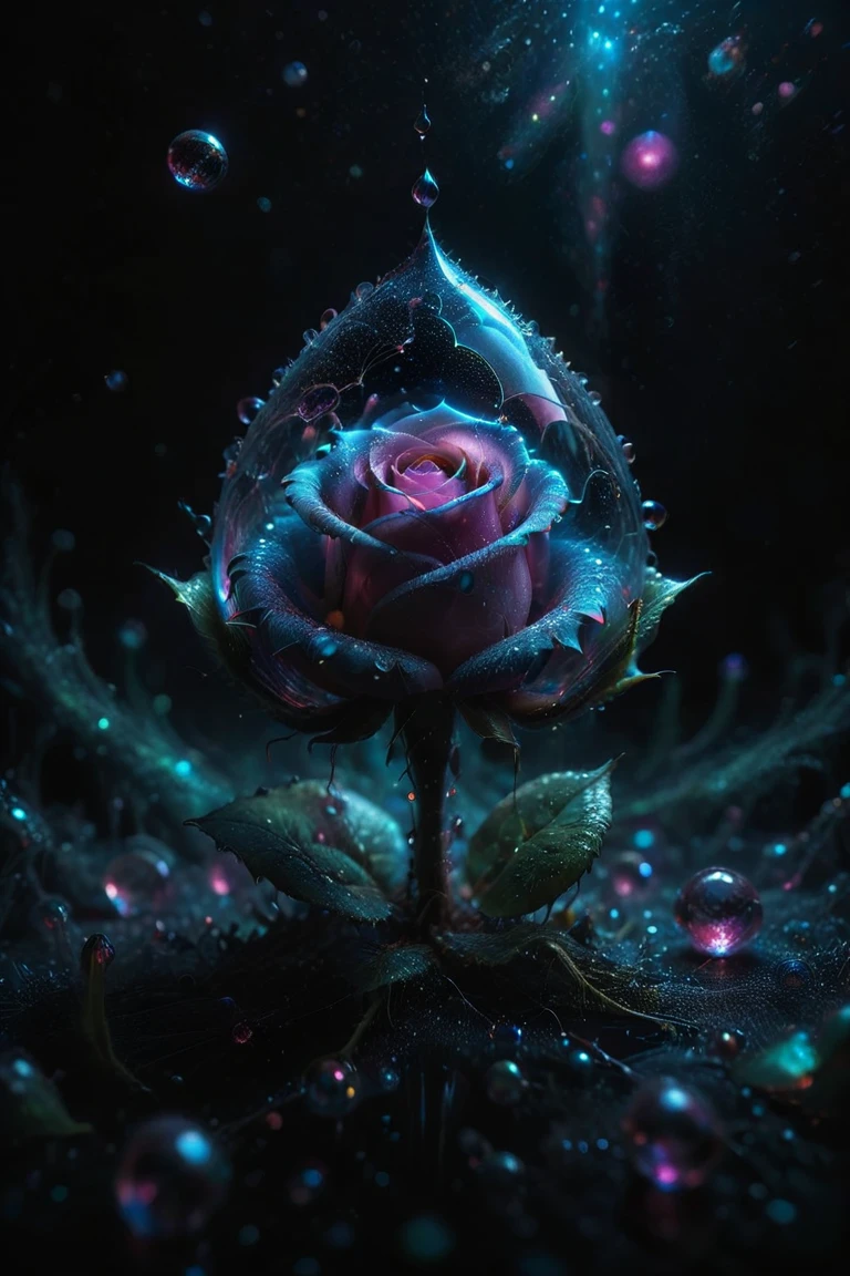 macro photo, sparkling magical fantasy glass rose dewdrop, very detailed, amazing quality, intricate, cinematic light, highly detail, beautiful, surreal, dramatic, galaxy fantasy colors <lora:ral-opal-sdxl:1> ral-opal