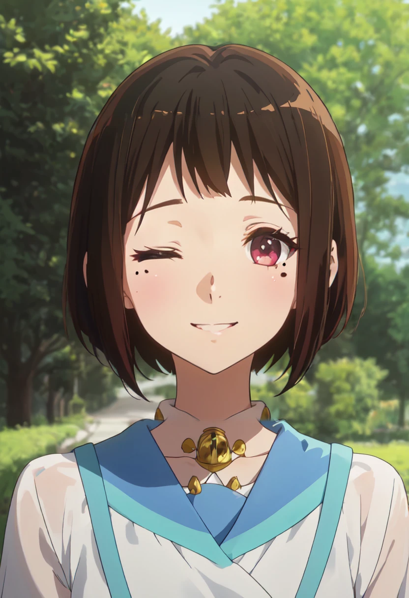 best quality, masterpiece, highres, solo, (nakaseko_kaori_soundeuphonium:1.10), smile, happy, one eye closed, portrait, looking at viewer, anime_style, 38 <lora:nakaseko_kaori_soundeuphonium:0.80>