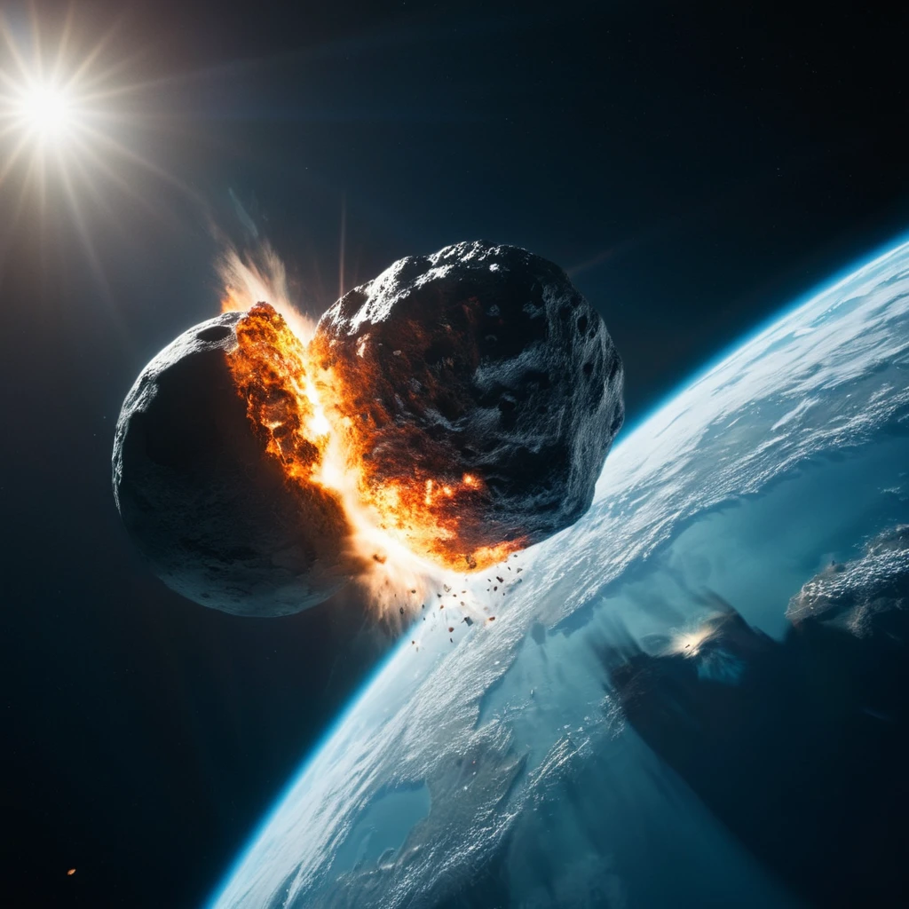 cinematic film still of  <lora:collision style:1>
A collision of a asteroid is seen from the earth's atmosphere,no humans,ocean,star (sky),scenery,science fiction,sun,space,explosion,planet,earth (planet),spacecraft , impact, crash, explosion, destruction, strike, wreck, smash, planet, outer-space, galaxy, cinematic, film, different color, real, collision style, shallow depth of field, vignette, highly detailed, high budget, bokeh, cinemascope, moody, epic, gorgeous, film grain, grainy